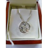 18ct White Gold Rub over Diamond set Circular Pendant on chain 8g total weight