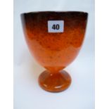 Good Quality Monart Orange and gilt flaked goblet vase with paper label to base, 23cm in Height