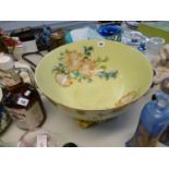 Large Porcelain floral decorated bowl on removable gilded base, 39cm in Diameter