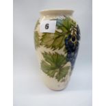 Moorcroft cream ground vase with Vine and Grape decoration marked CC 1987, impressed and stamped