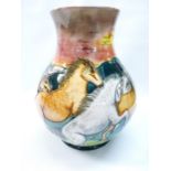 Rare Colourways Stampede pattern vase decorated by Jackie Rowe depicting horses in the American