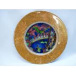 Rare Wedgwood Fairyland Lustre Plate by Daisy Makeig Jones, Rare variation of Imps on a Bridge &