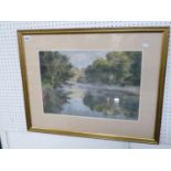 Allan Dorian Clark, Framed and mounted Pastel of a river scene entield October 1935, 49cm x 33cm