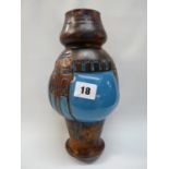 Loetz style opaque blue glass copper overlay vase 26cm in Height