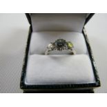 Ladies 18ct White Gold 3 Stone Diamond Claw set ring, 1.09ct central Brilliant Cut Diamond flanked