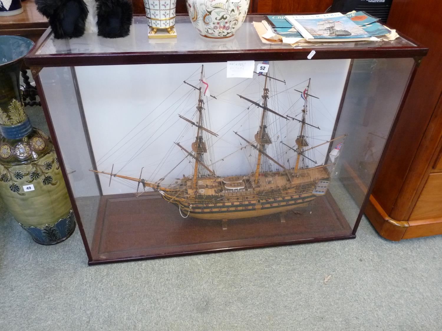 Impressive Hand built model of HMS Victory in modern case 42'' x 15''