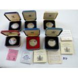 Collection of 6 Silver Proof Crowns with certificates