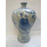 Early Chinese Qing Dynasty Meiping Blue & White Plum shaped vase decorated with figures and