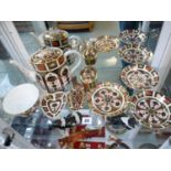 Collection of Royal Crown Derby Old Imari 1128 pattern tableware inc. Teapot, Sugar bowl, saucers,