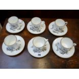 Set of 6 Royal Worcester Game Pheasant decorated Coffee cans and saucers