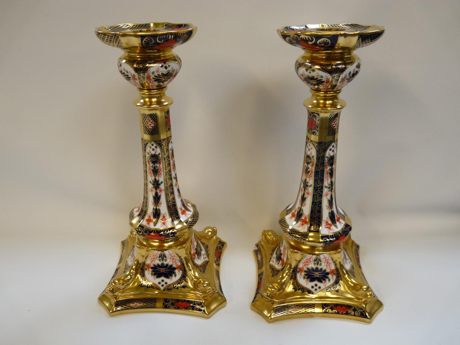 Pair of Old Imari pattern Candlesticks 1128, 27cm in Height