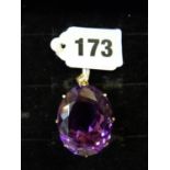Large Yellow metal Asian claw set oval Amethyst pendant, 23.3g total weight