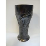 WMF White metal vase with Stag and floral raised decoration, stamped mark to base, 17.5cm in Height