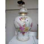 Very Large Meissen style European lidded baluster vase with floral decoration and gilded detail,