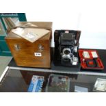 Rolleiflex Twin Reflex Camera with accessories, manual and wooden case