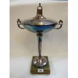 Good Quality Charles Boyton Silver two handled lidded cup London 1936 on Green Onyx base, 650g total