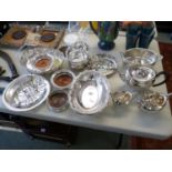 Large Collection of Silver Plated table ware inc. pierced fruit baskets, Pair of Silver squat