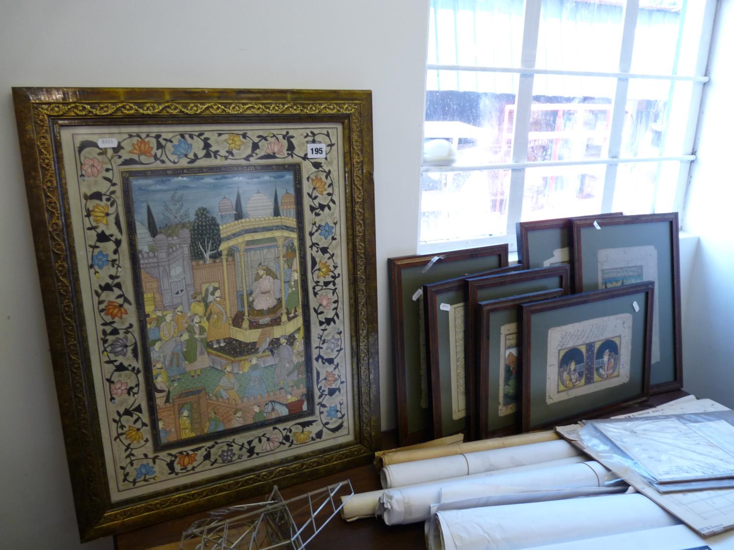Collection of assorted Persian framed engravings and prints on Silk