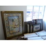 Collection of assorted Persian framed engravings and prints on Silk