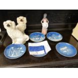 Set of 5 Bing & Grondahl of Denmark Christmas plates, Pair of Staffordshire Dogs and a LLadro figure