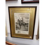 Framed Soldier on Horse engraving after Messonier signed Jules Jaquet