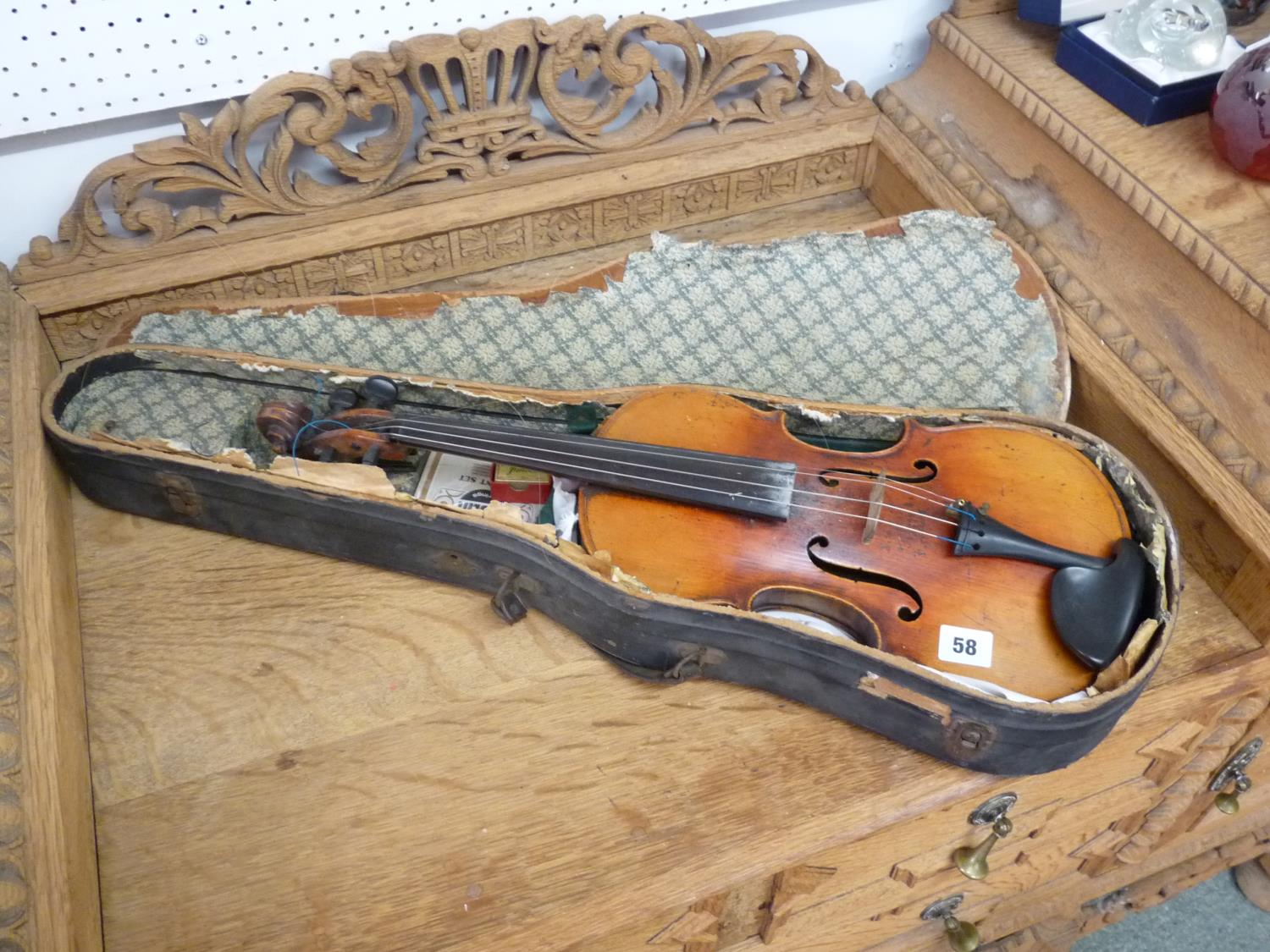 Late 19thC Cased Violin with scroll neck