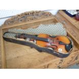 Late 19thC Cased Violin with scroll neck