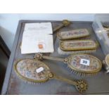 1950s Dressing table set with gilt frames over embroidered lace work, complete with receipt from