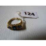 Ladies 18ct Sapphire 3 Stone Ring with Diamond setting, 4.6g total weight