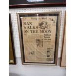 Framed Front Page of The Daily Mirror dated Monday July 21 1969 of Man Walks on The Moon