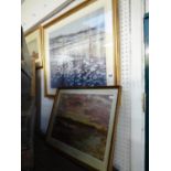 Collection of assorted pictures inc. Gilt framed watercolour of a Landscape view