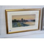 F G Fraser, framed watercolour of the River Great Ouse towards Holywell, 35 x 17cm