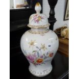 Large Continental Faux Meissen lidded altar vase with floral and gilt decoration, 52cm in Height