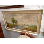 Oil on canvas of a Dutch River Scene signed Lachenabout, 78 x 38cm