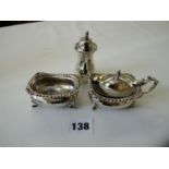 3 Piece Edwardian Silver Cruet Set Birmingham 1937 220g total weight