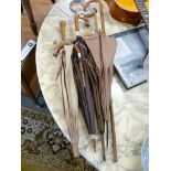 Collection of assorted Edwardian and later umbrellas and walking canes