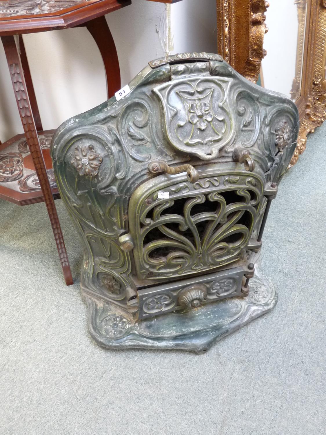 Godin of France Art Nouveau Cast Iron Stove of green glaze