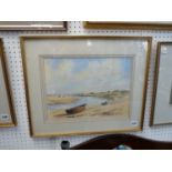 Freda Ward, framed watercolour of a Estuary scene, 36 x 26cm