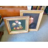 Victorian Oil on canvas of a Woman in Gilt Gesso frame and a Oil on canvas of Still life
