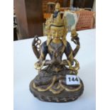 Tibetan buddhist bronze Chenrezig kwan-yin Guanyin buddha goddess statue with gilt and painted