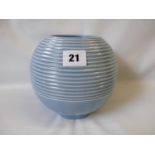 1930s Art Deco Carltonware Spherical vase with ribbed decoration in pastel blue with stamped mark to