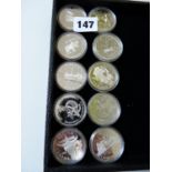 Set of 10 Assorted Canadian Silver Dollars coins in Proof Cases