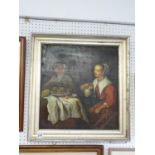 18thC Oil on board of a Tavern scene, unsigned 45 x 47cm