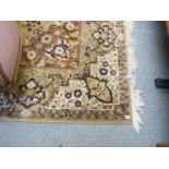 Large yellow ground floral design rug with tassel ends, 360cm in Length