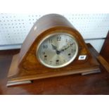 Art Deco Walnut cased mantel clock with burr front and numeral dial