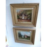 Pair of Victorian Style Gilt framed Oil on canvas scenes of Children in the Manner of Kate