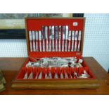 Wooden cased canteen of Silver plated cutlery by Flexfit with assorted makers