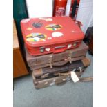 4 Vintage travelling cases with assorted stickers and labels