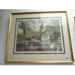 R H Bolton signed print of a river scene, 40 x 30cm