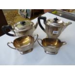 Art Deco Elkington & Co Silver 4 Piece Tea Set with ebony handles, Birmingham 1939 1590g total